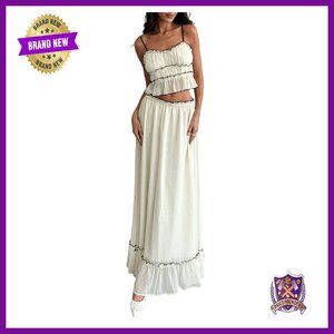 Women's 2-Piece Skirt Set with Ruffle Hem and Cami Top